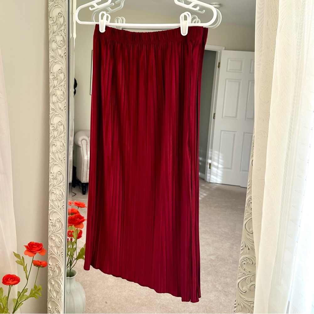 Zara red pleated midi skirt